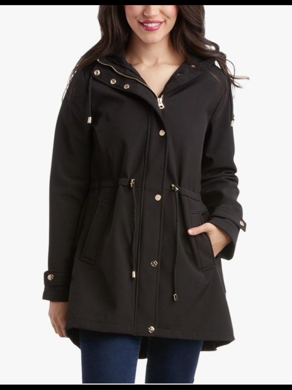 Jessica Simpson Black Utility Hooded Jacket Ruffle Back Leopard Inside Trim - XL - Picture 10 of 11